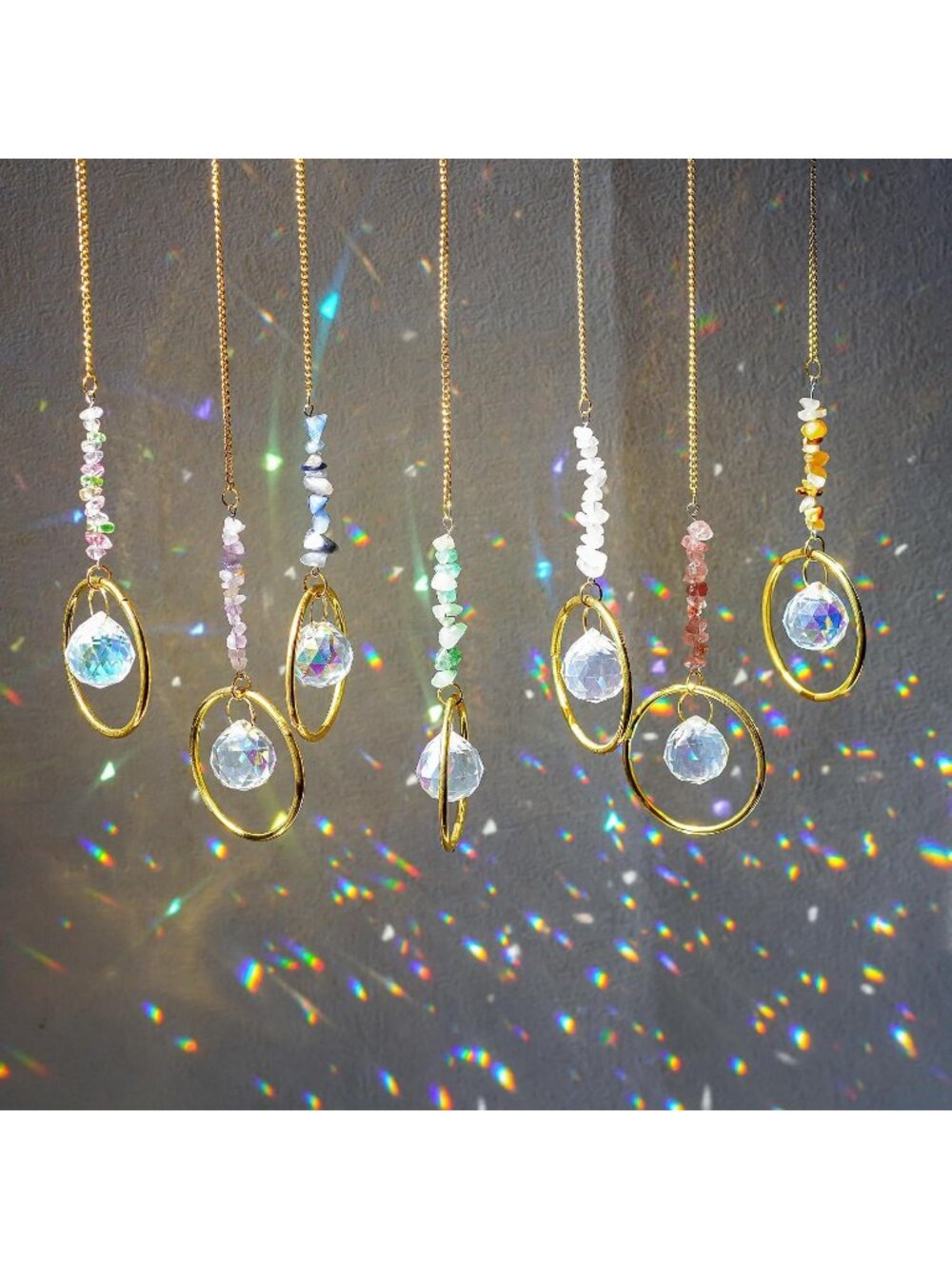 New 7PCS Crystal Prisms Suncatchers Hanging Sun Catcher Indoor Window,12inch